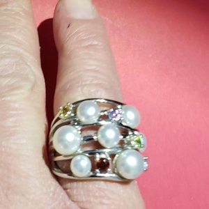 Vintage 925  Mother of Pearl & Multi Gemstone Ring